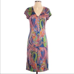 Ralph Lauren Black Label Silk Jersey Multicolor Paisley Print Sheath Dress Sz 4